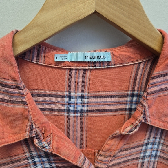 Maurices Large Pink Plaid Acid Wash Button Shirt - Picture 4 of 6